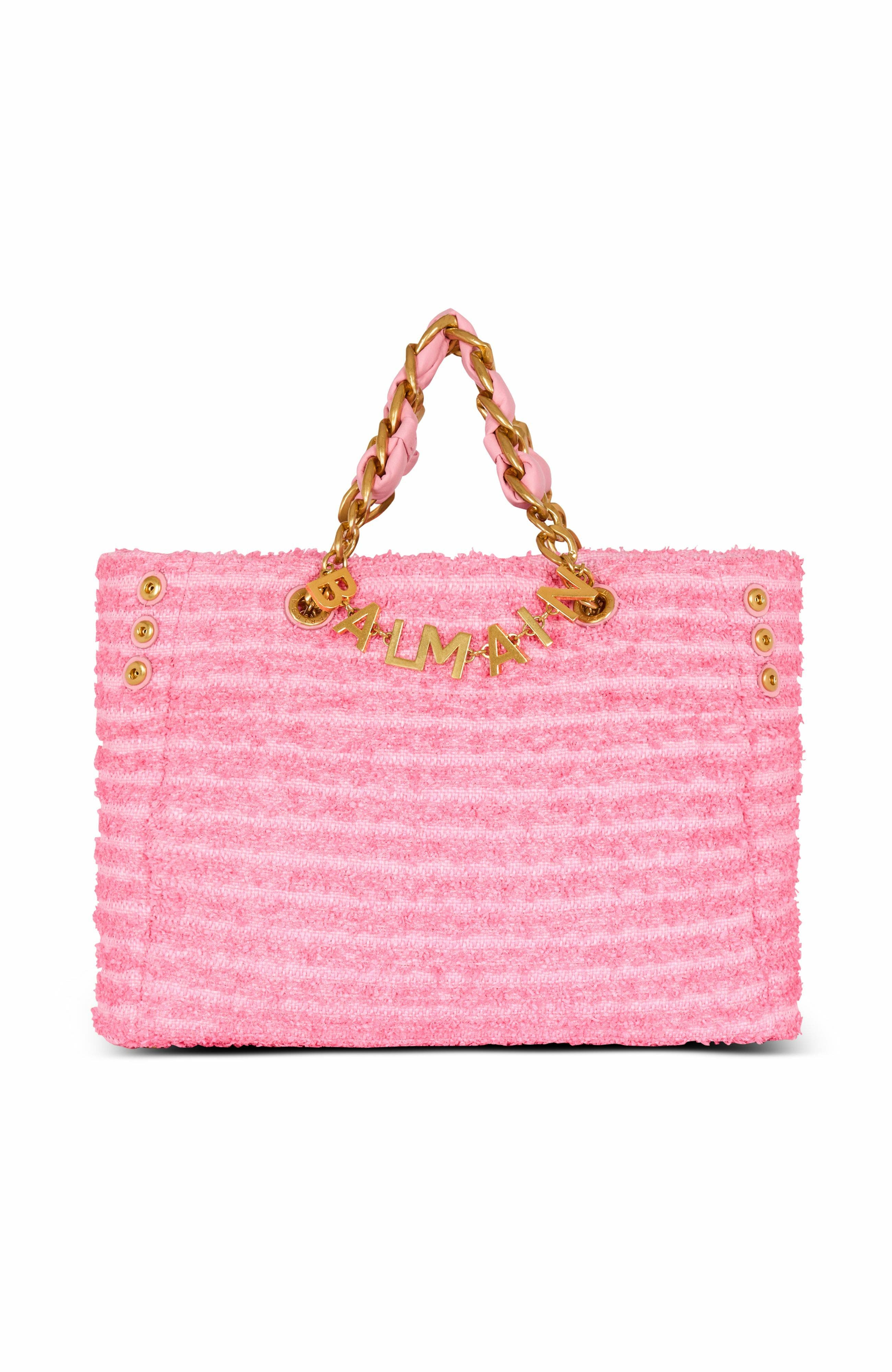 Balmain 1945 Soft Tote In Tweed-Effect Raffia, Main, color, 