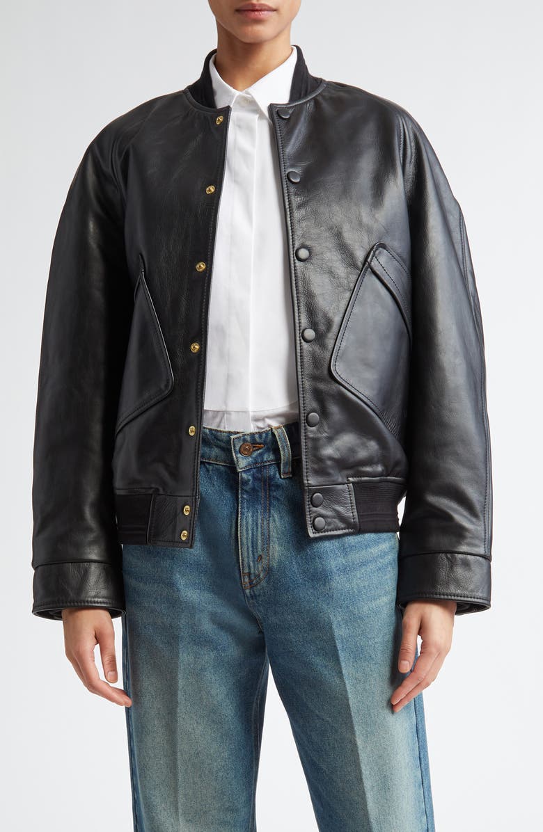 Victoria Beckham Varsity Leather Bomber Jacket, Main, color, 