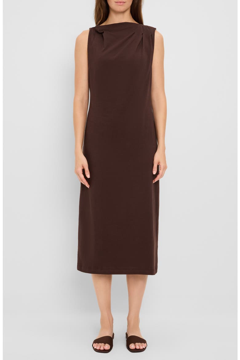 Aurelia Asymmetric Pleated Midi Dress, Main, color, JAVA
