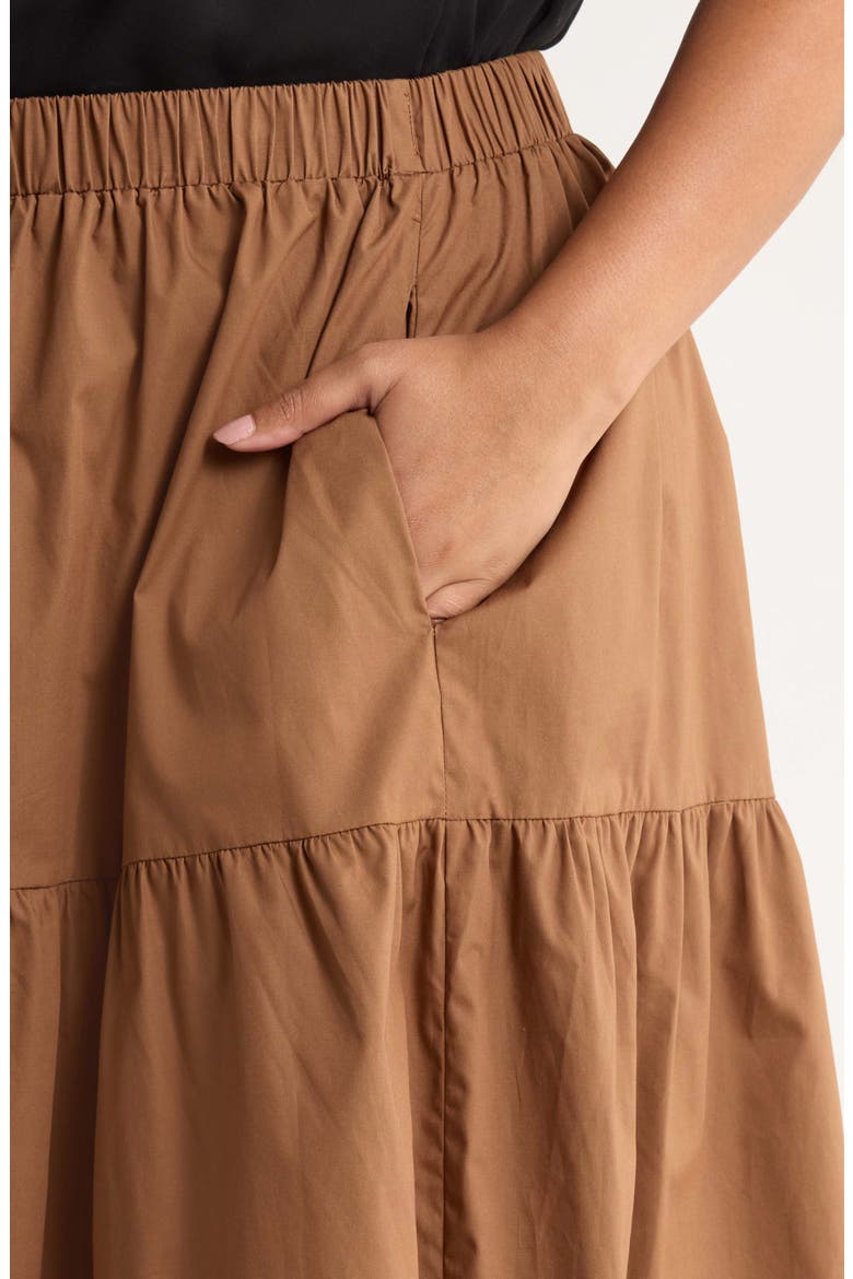 Floral Tiered Cotton Maxi Skirt, Alternate, color, BROWN