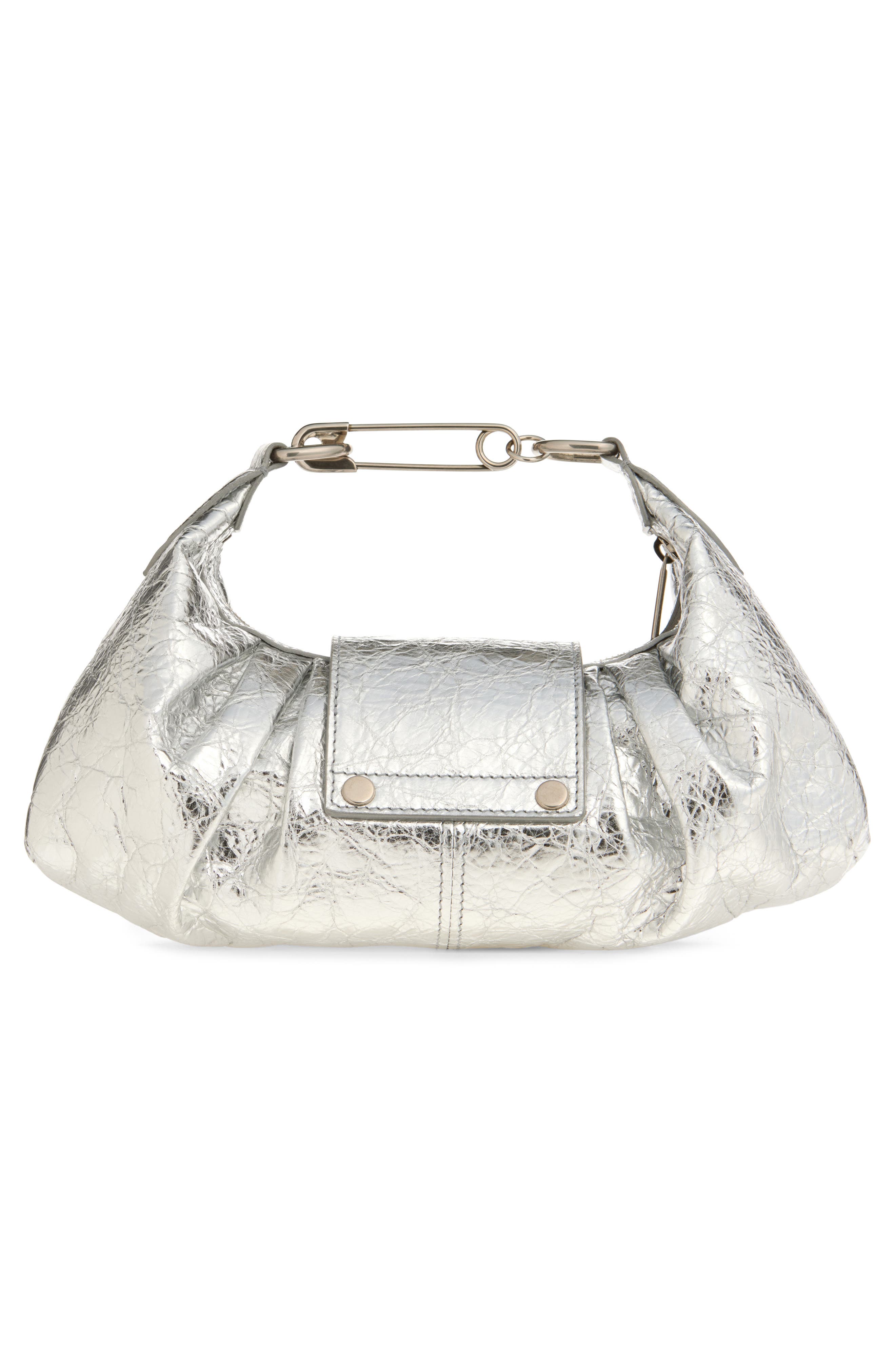 Balenciaga Small Pamela Crinkled Metallic Leather Shoulder Bag, Alternate, color, 8122 Silver
