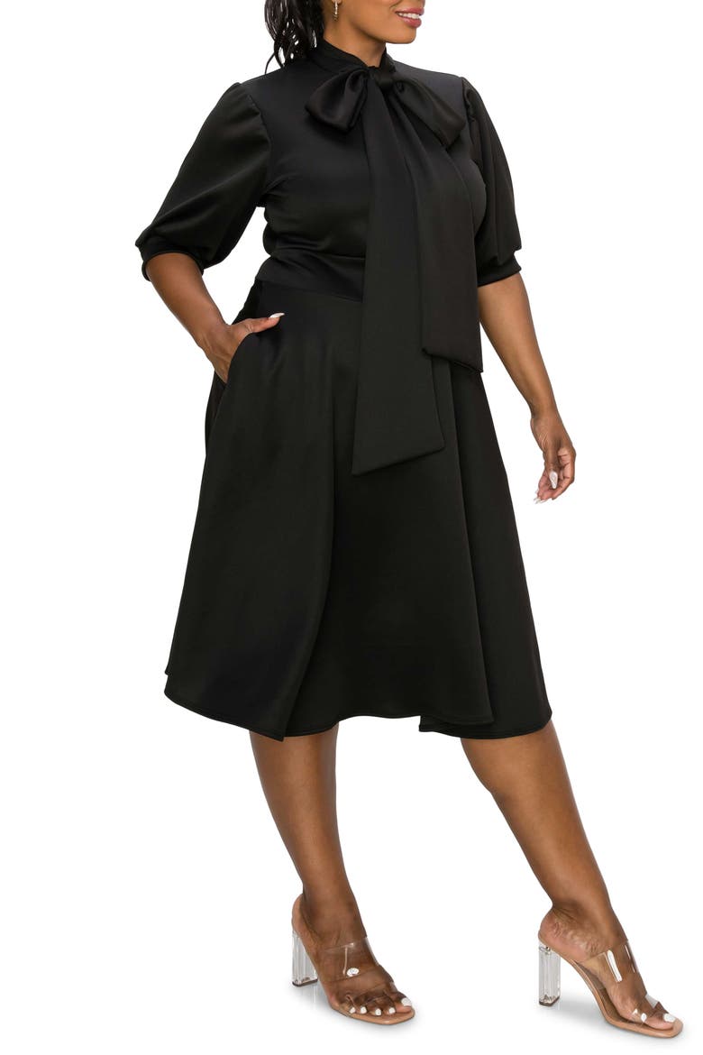 Carina Donna Fit & Flare Midi Dress, Alternate, color, BLACK