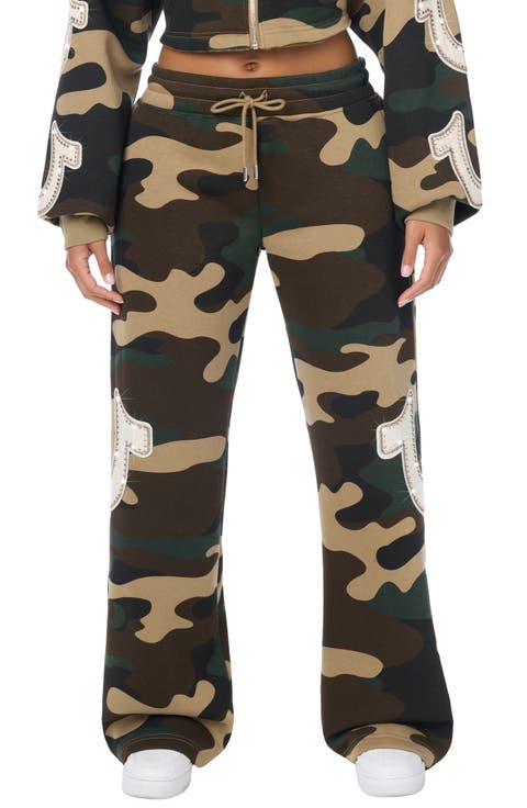 Crystal Appliqué Low Rise Straight Leg Sweatpants