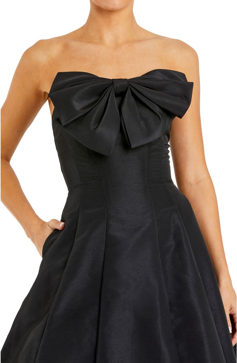 Mac Duggal Strapless A-Line Tea Length Statement Bow Midi Dress, Alternate, color, Black