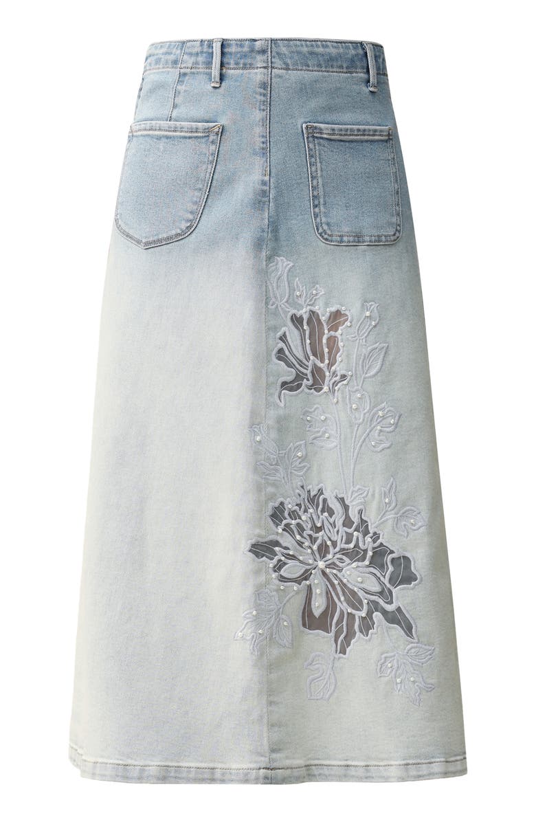 Bayeas Caius Faux Pearl & Embroidery Detail Ombré Denim Skirt, Alternate, color, Light Blue