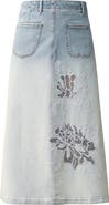 Bayeas Caius Faux Pearl & Embroidery Detail Ombré Denim Skirt