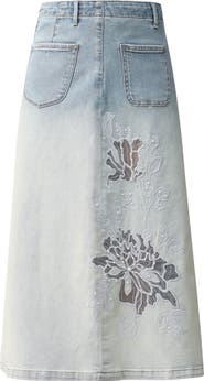 Bayeas Caius Faux Pearl & Embroidery Detail Ombré Denim Skirt