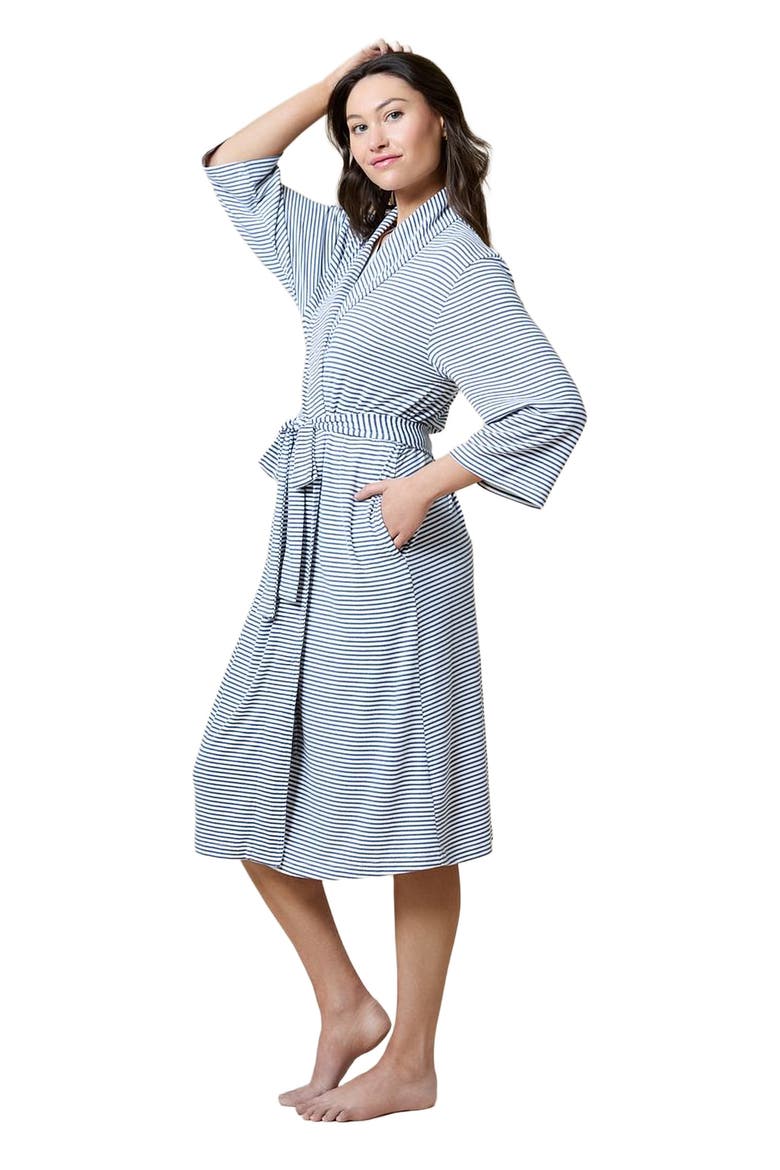 Dream Shawl Collar Robe, Alternate, color, Indigo-White Stripe