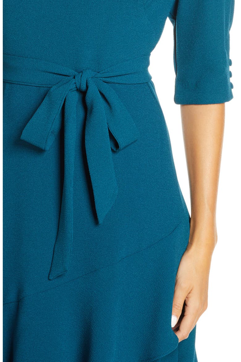 Ruffle Hem High/Low Crepe Dress, Alternate, color, TEAL