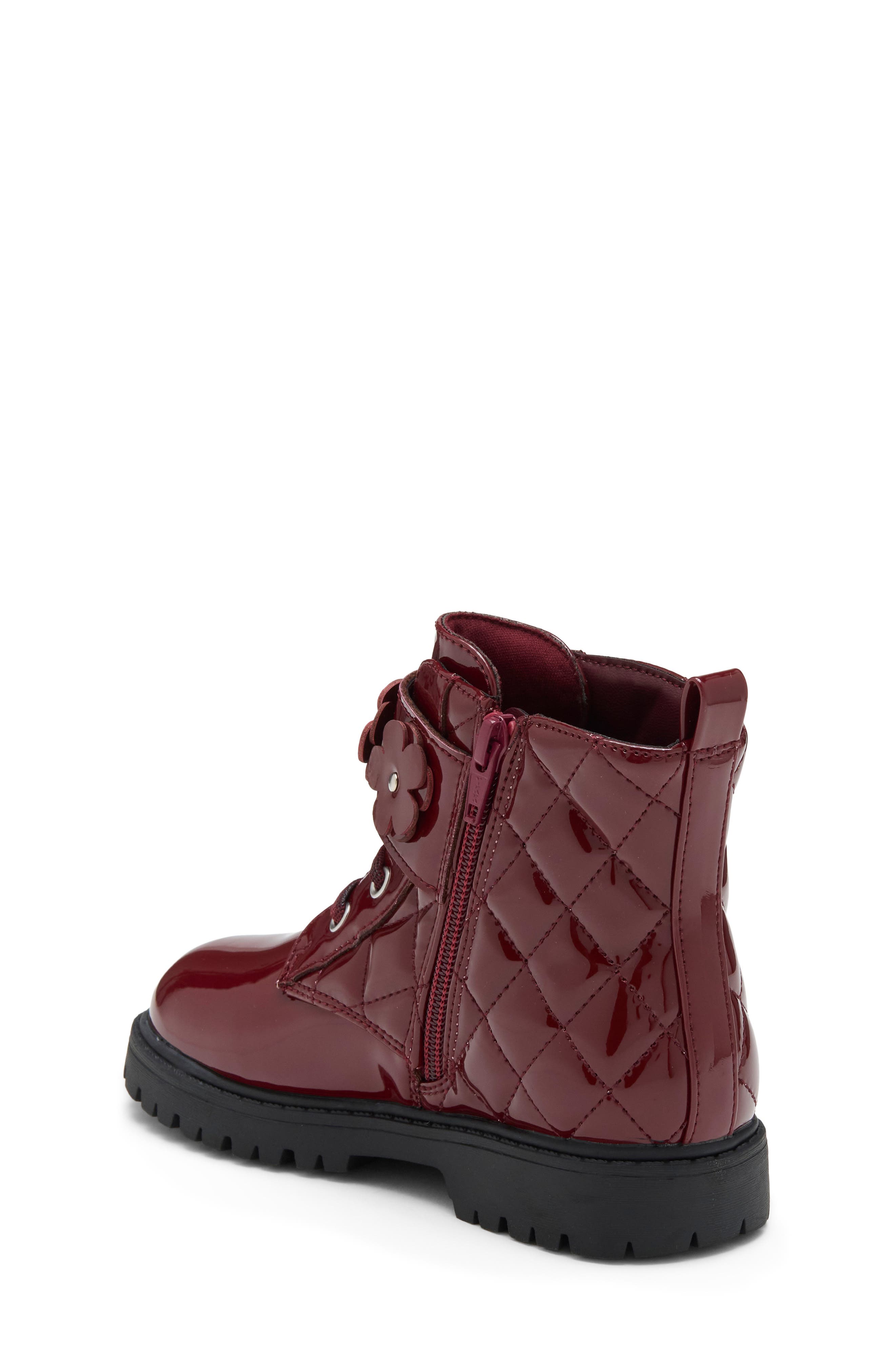 Kids' Brynn Flower Faux Leather Combat Boot, Alternate, color, BURGUNDY