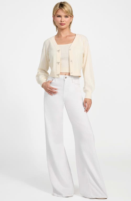 Guess Lyla Pointelle Crop Cardigan In Neutral