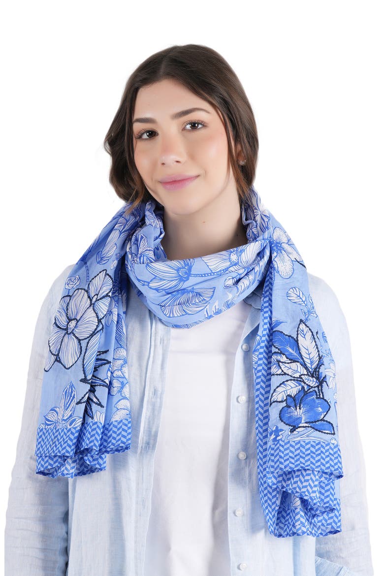 Floral Cotton Scarf, Alternate, color, NAVY BLUE