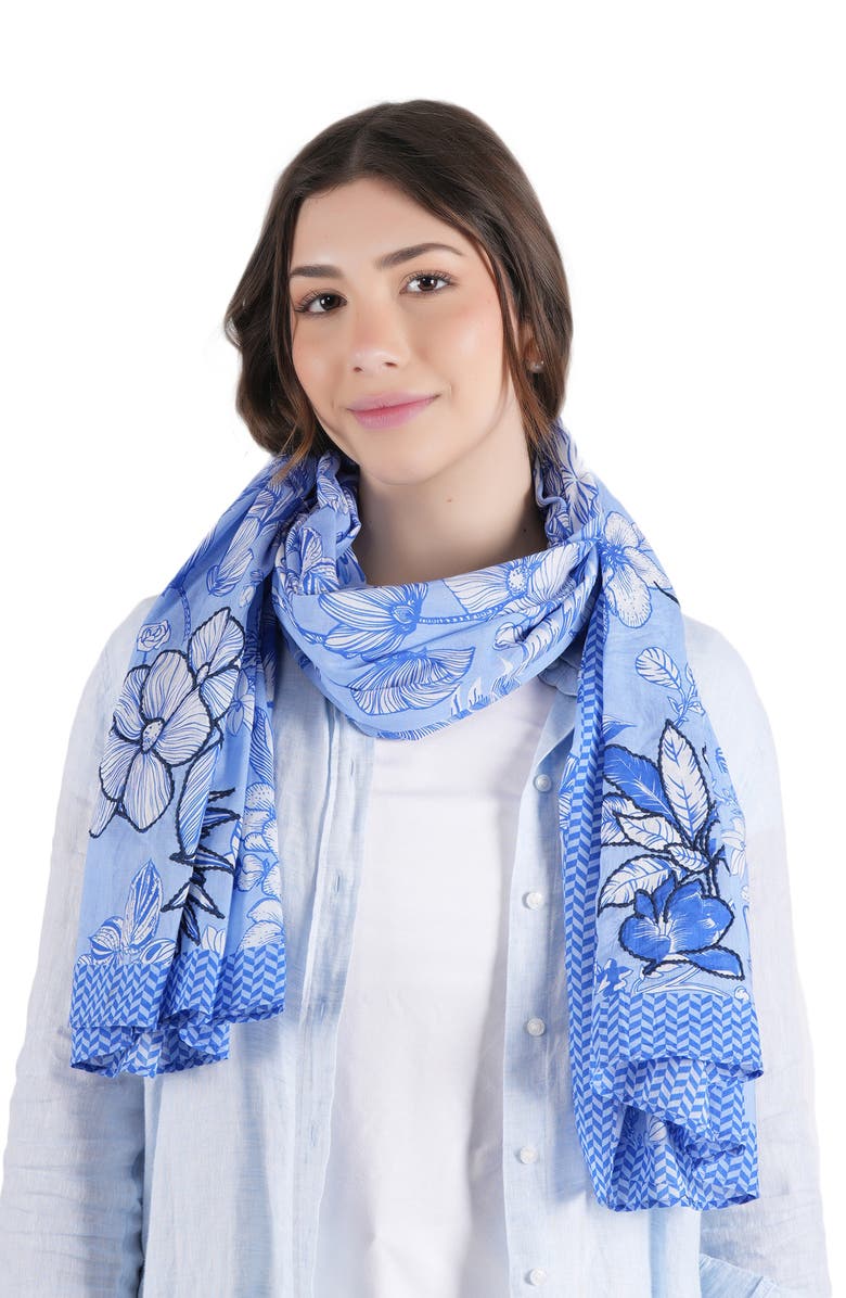 Vismaya Floral Cotton Scarf, Alternate, color, Navy Blue
