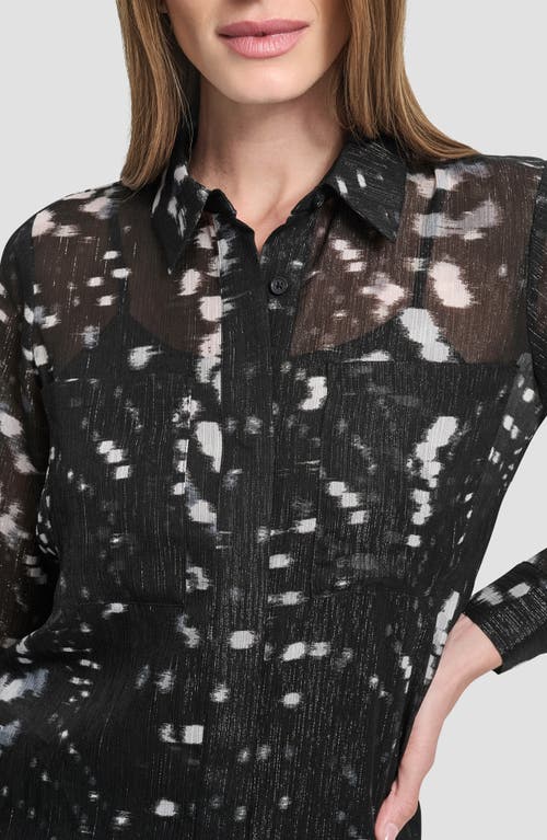 Dkny Shine Crinkle Chiffon Button-up Shirt In Multi