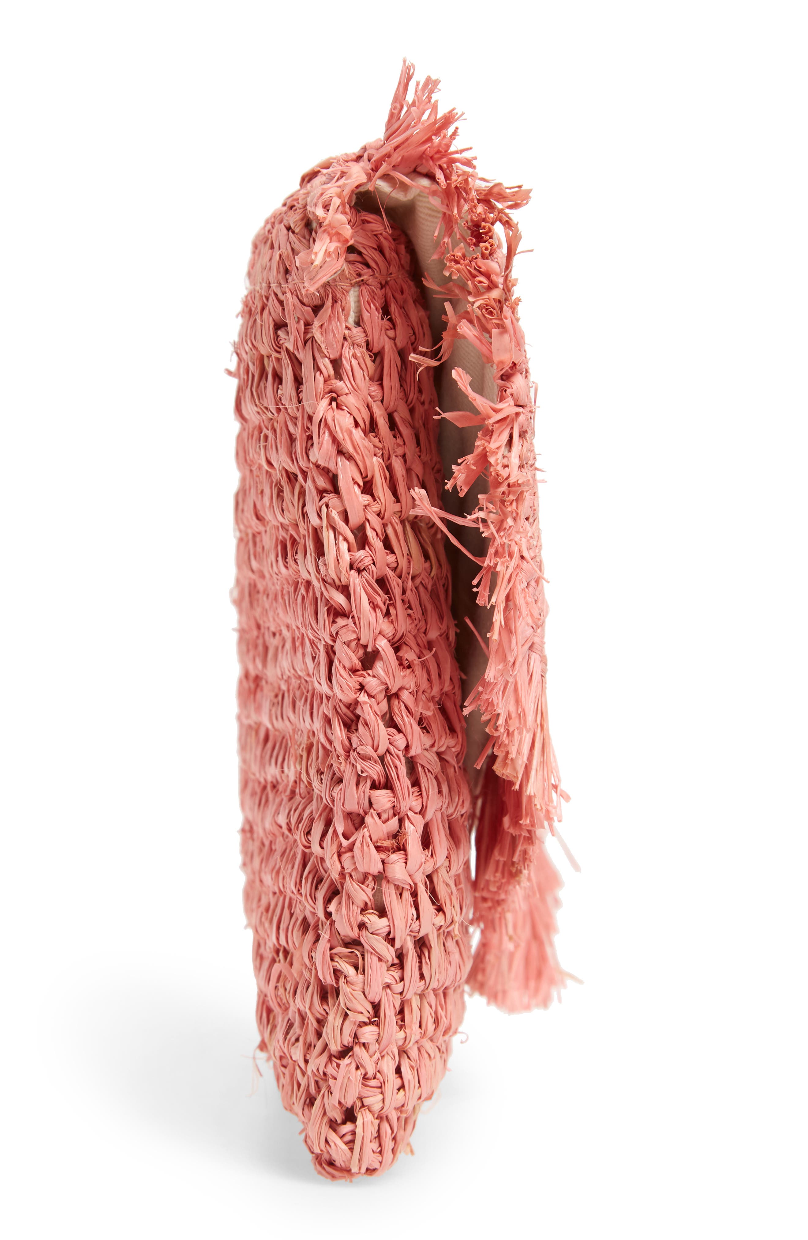 Woven Raffia Clutch, Alternate, color, PINK LEMONADE