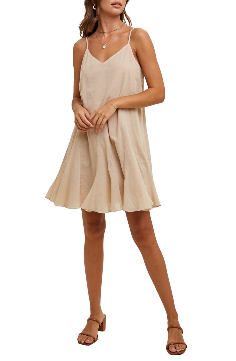 WISHLIST Flared Cotton Minidress, Main, color, Taupe