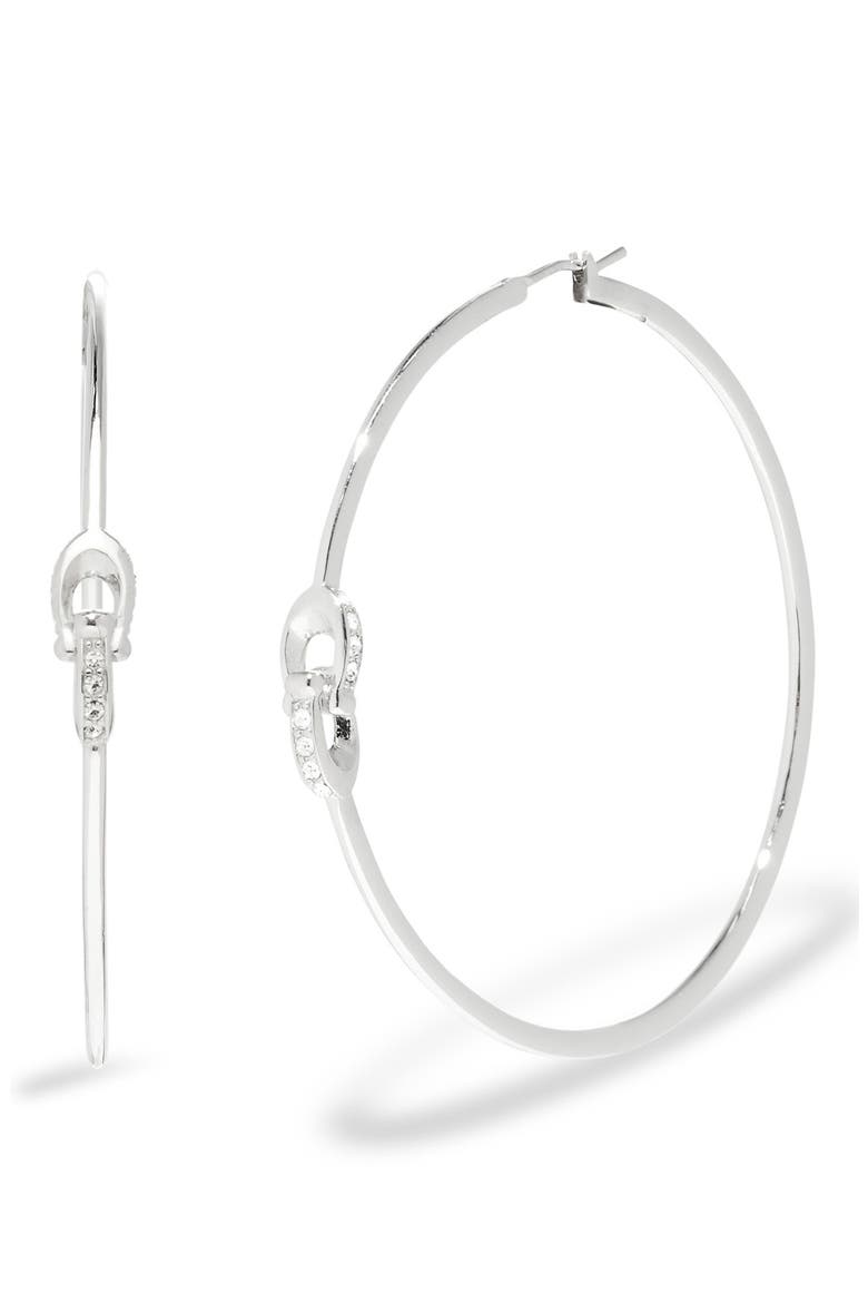 Pavé Interlocked C-Link Hoop Earrings, Main, color, CRYSTAL/RHODIUM