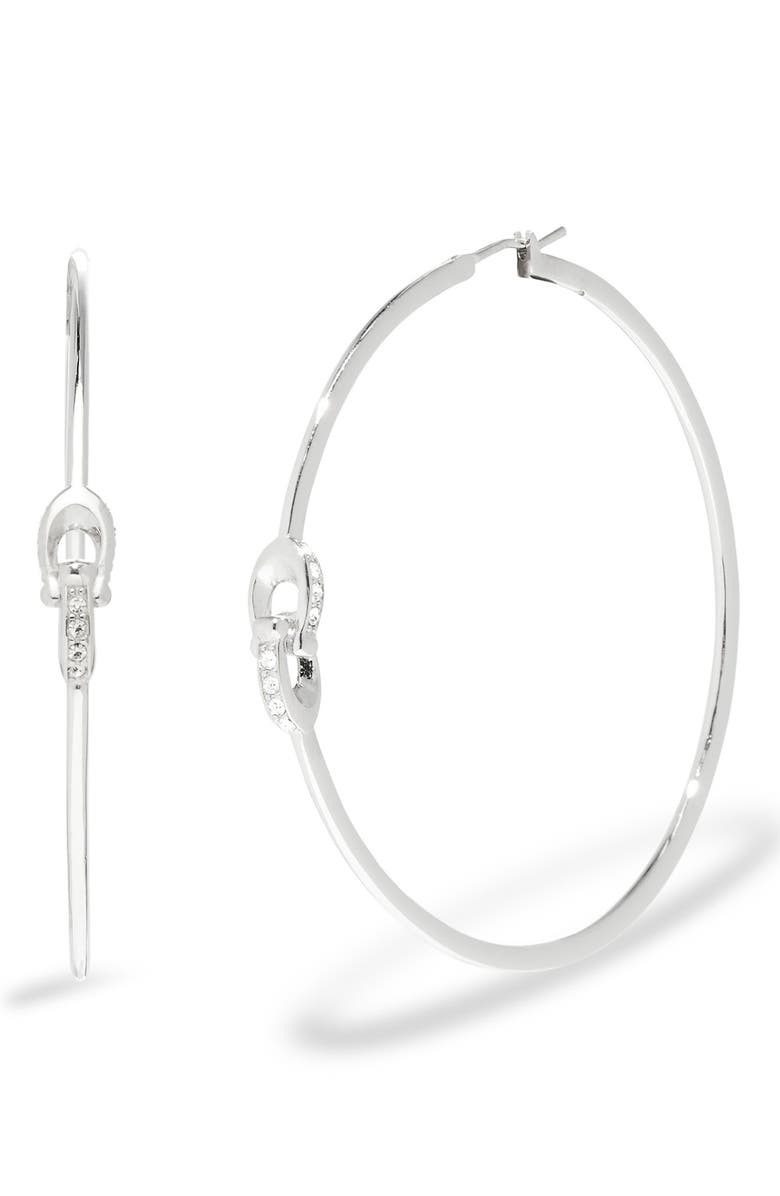 COACH Pavé Interlocked C-Link Hoop Earrings, Main, color, Crystal/Rhodium