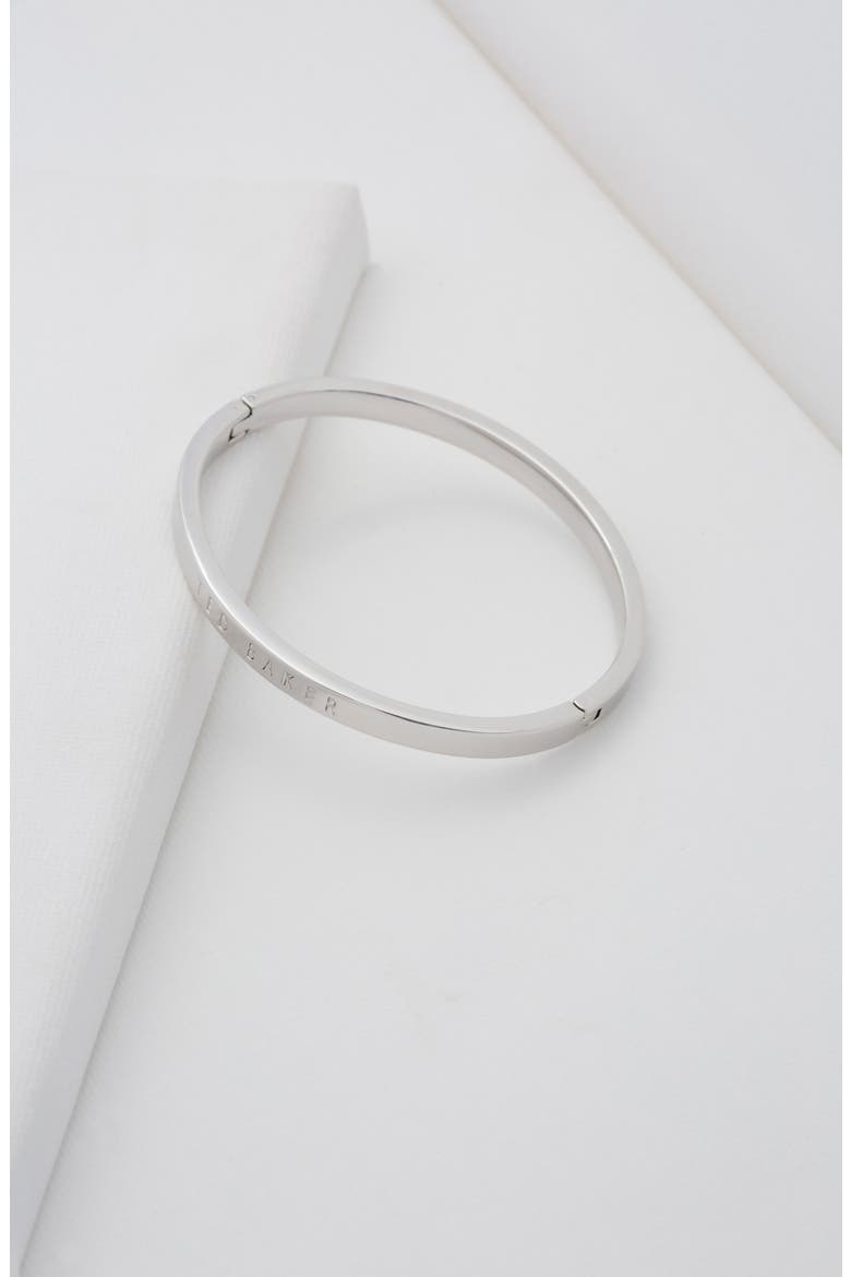 Clemina Logo Hinge Bangle Bracelet, Alternate, color, SILVER