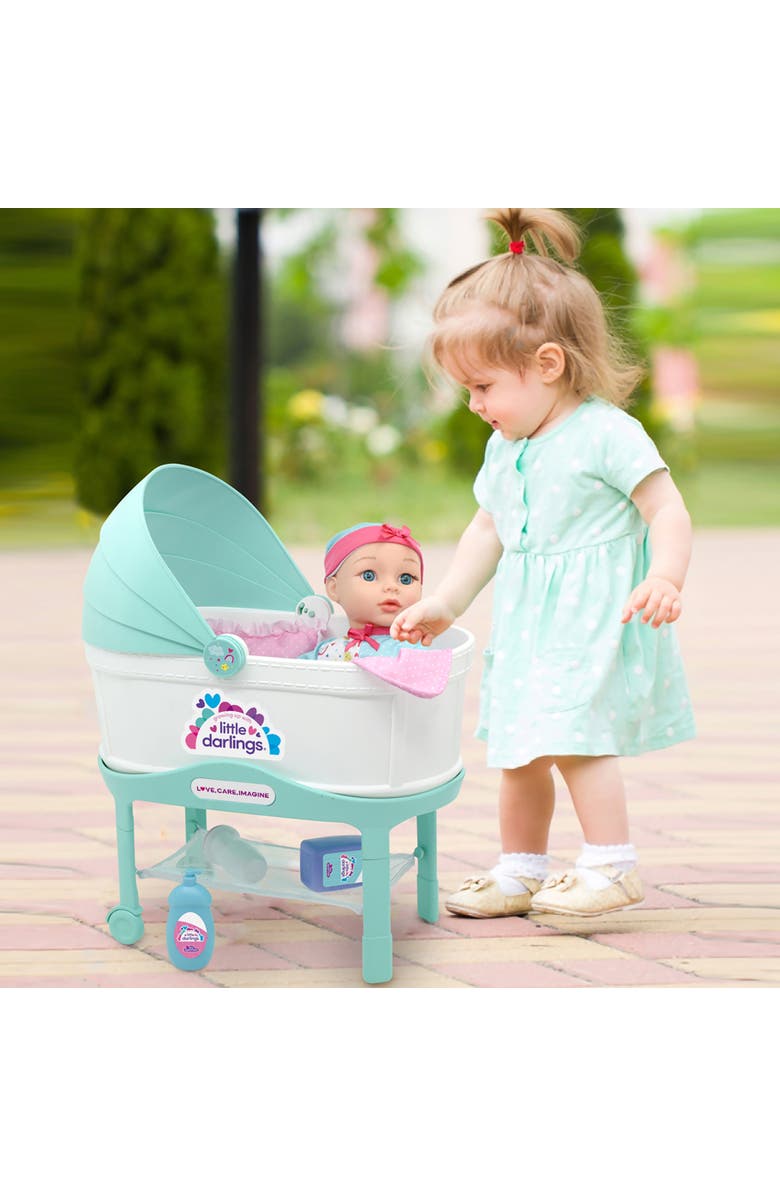 Little Darlings 12" Bassinet Baby Doll Set, Alternate, color, Multicolored