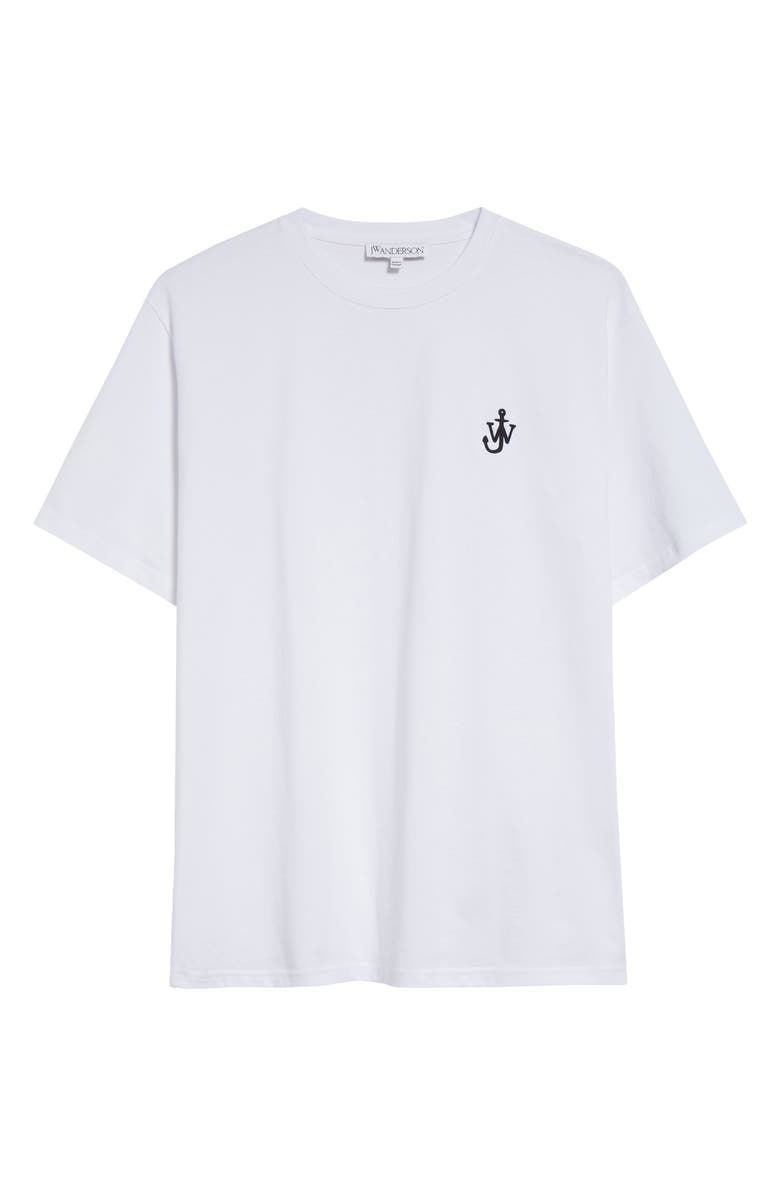 JW Anderson Anchor Logo Embroidered Cotton T-Shirt, Alternate, color, White 001