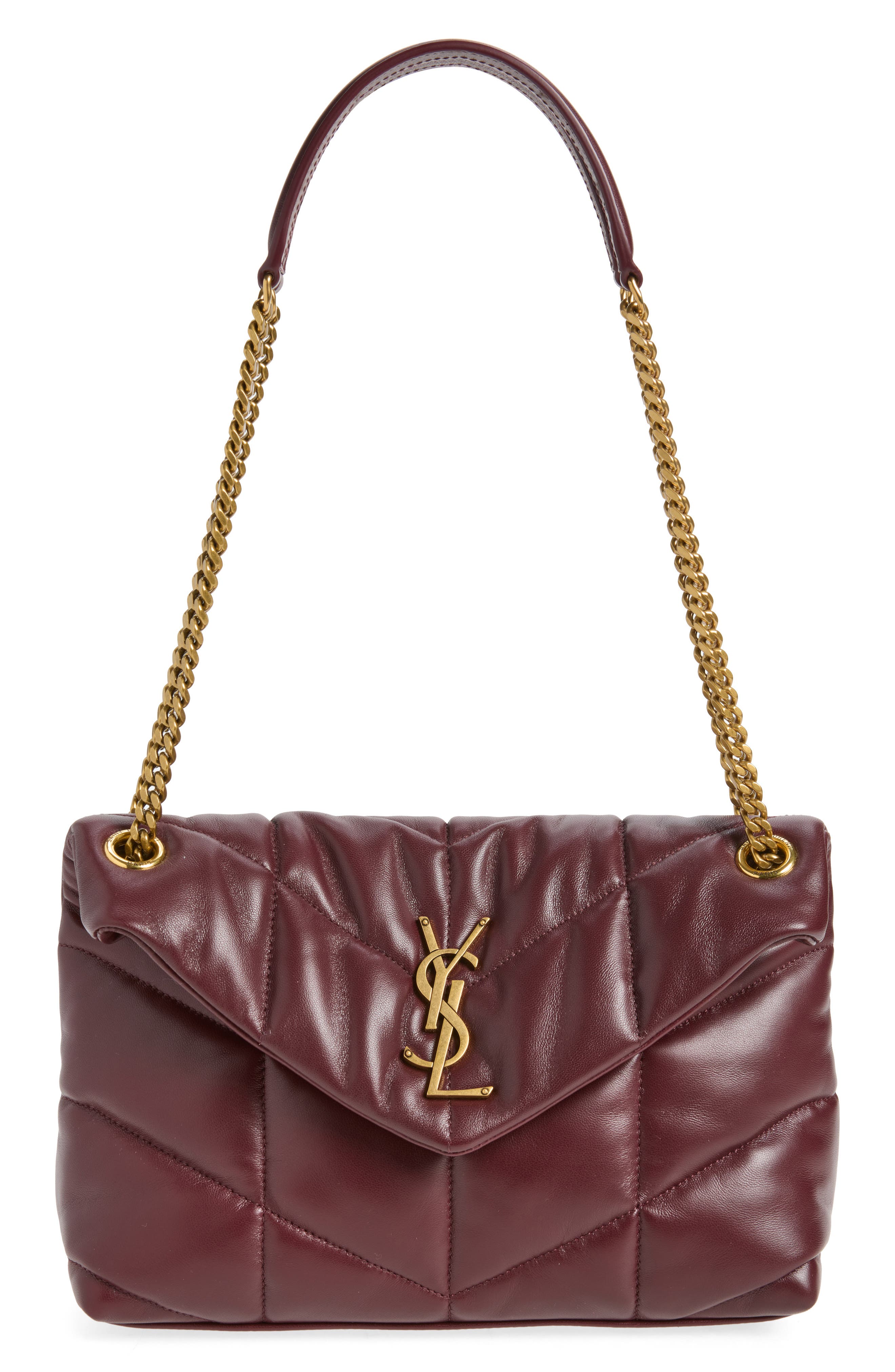 Small Loulou Leather Puffer Bag, Main, color, ROUGE CABERNET