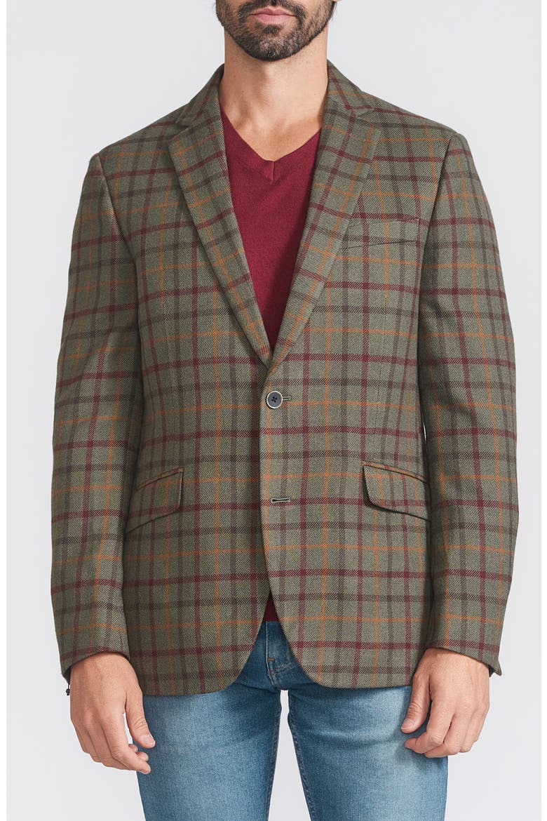 Windowpane Sport Coat, Main, color, OLIVE