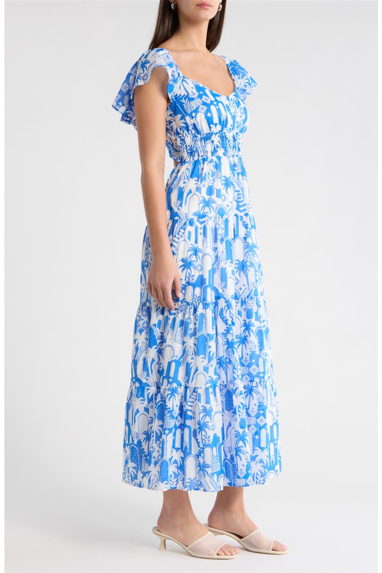 Nala Tiered Smocked Maxi Sundress, Alternate, color, WHITE-BLUE