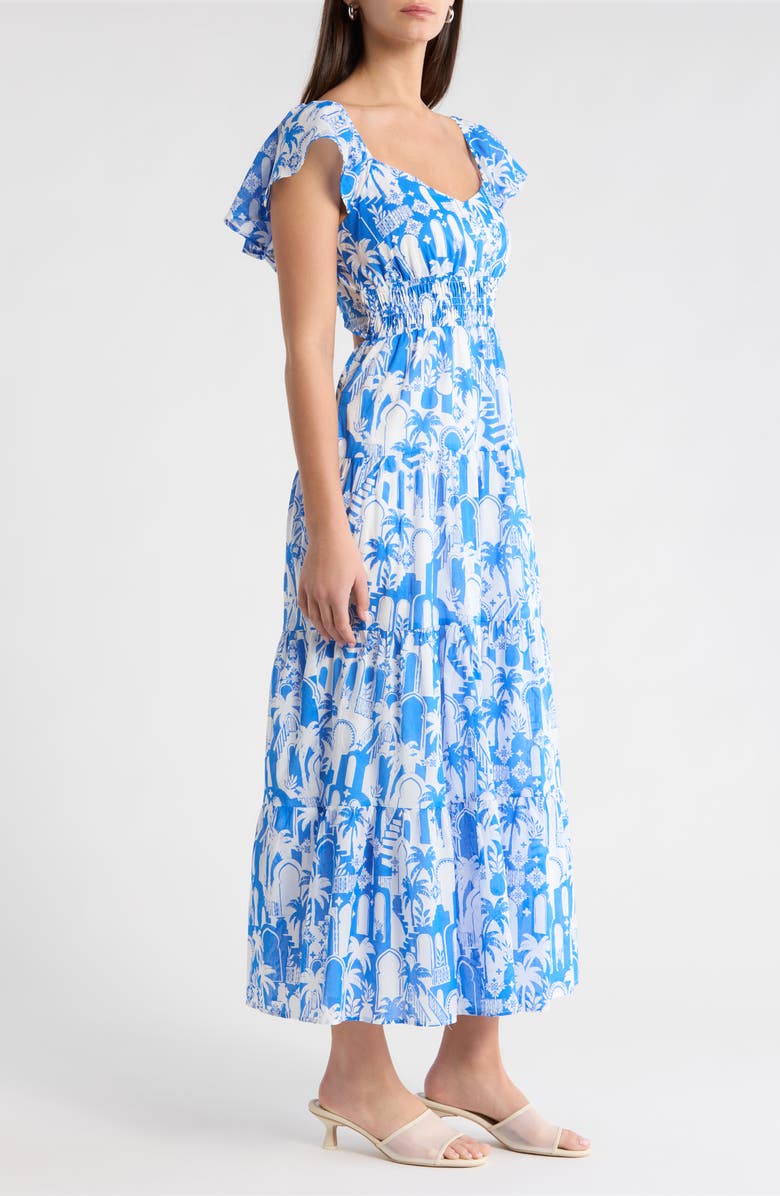 SUGARLIPS Nala Tiered Smocked Maxi Sundress, Alternate, color, White-Blue