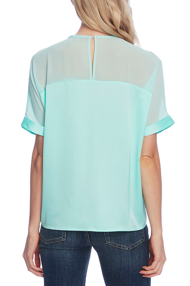 Chiffon Yoke Charmeuse Top, Alternate, color, AQUA ICE