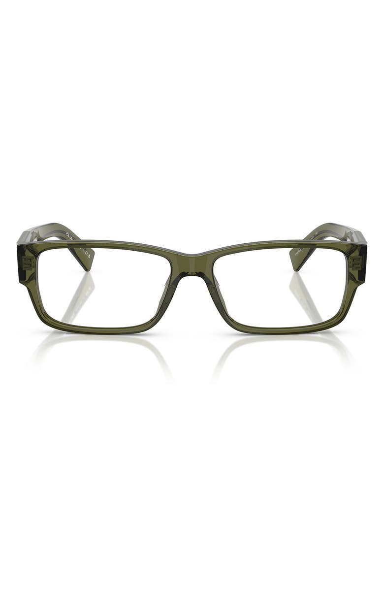 Prada 57mm Rectangular Optical Glasses, Main, color, Transparent Green