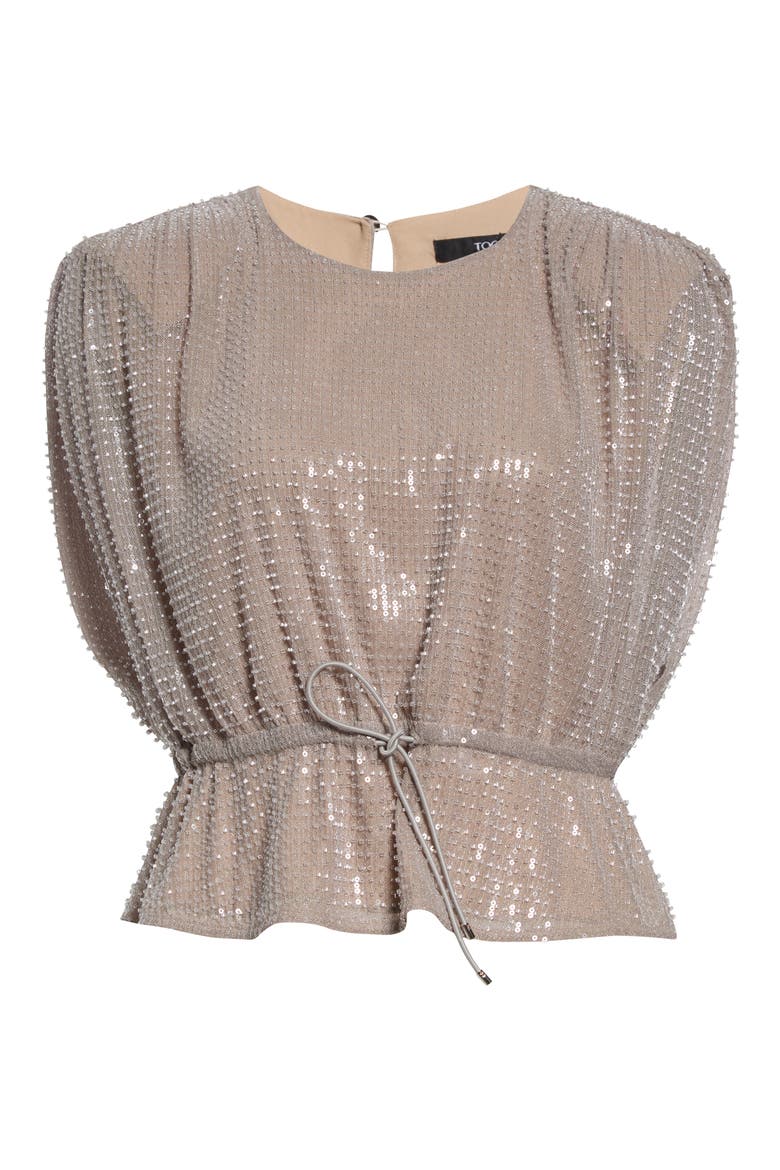 Talon Strong Shoulder Sequin Top, Alternate, color, TAUPE
