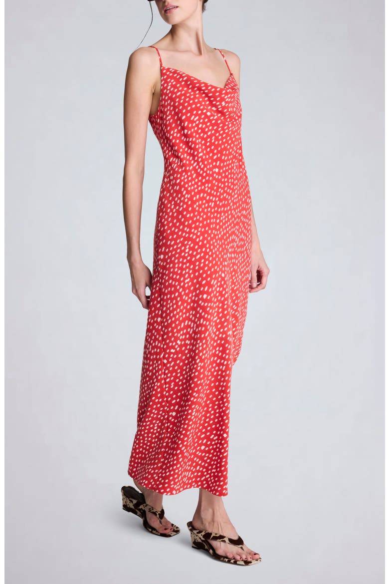 Polka Dot Satin Cowl Neck Slip Dress, Alternate, color, LAVA RED/ OYSTER