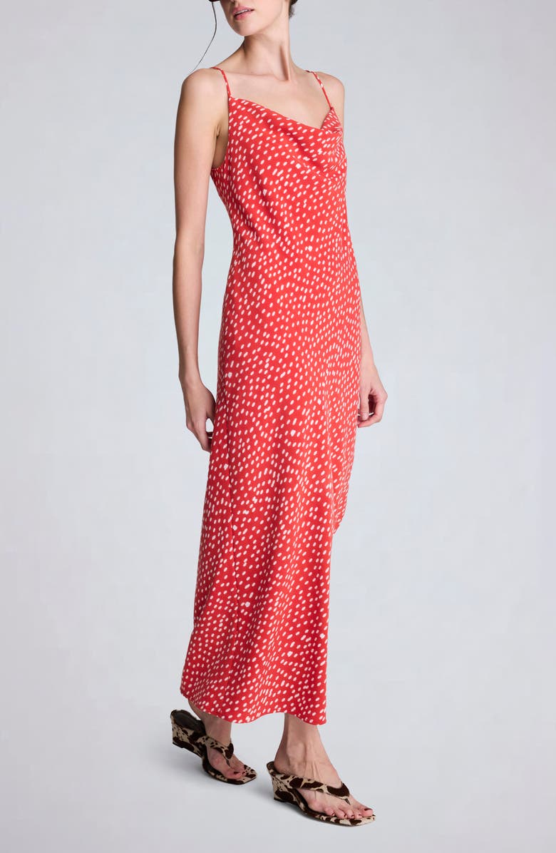 Kenneth Cole Polka Dot Satin Cowl Neck Slip Dress, Alternate, color, Lava Red/ Oyster