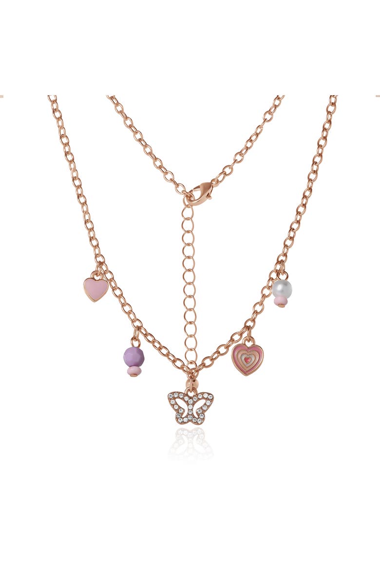 Kids Heart Charm Necklace and Earrings Set, Alternate, color, gold, pink