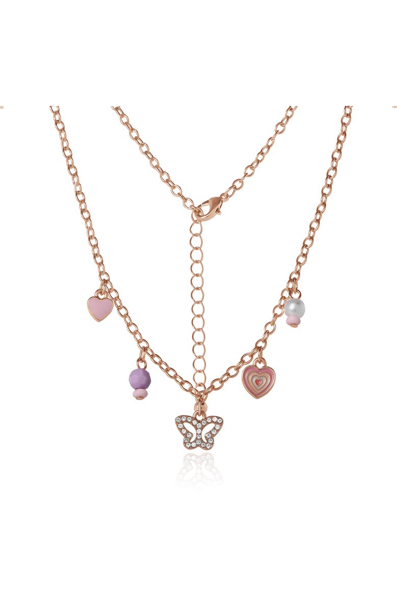 Jessica Simpson Kids Kids Heart Charm Necklace and Earrings Set, Alternate, color, Gold, Pink