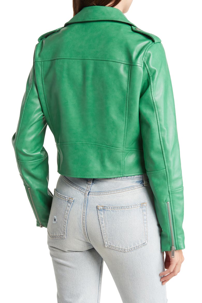 Faux Leather Crop Moto Jacket, Alternate, color, KELLY GREEN