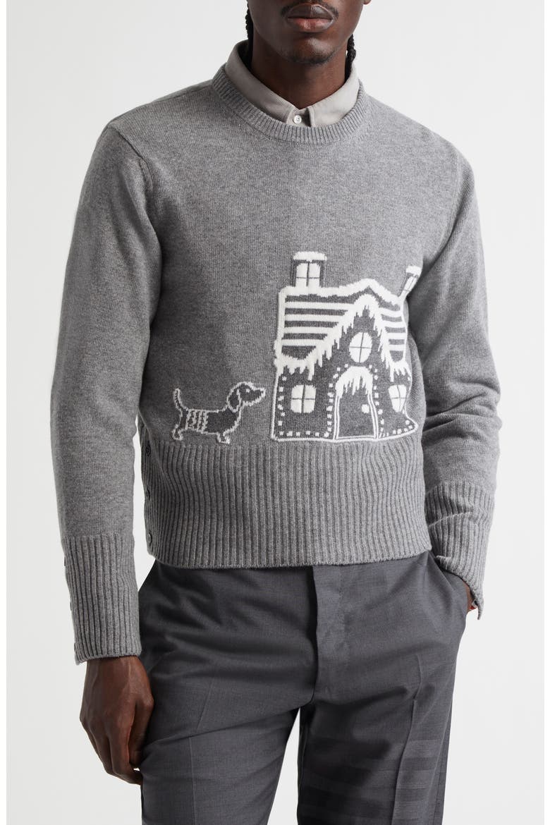 Holiday Scenery Virgin Merino Wool Crewneck Sweater, Main, color, LIGHT GREY