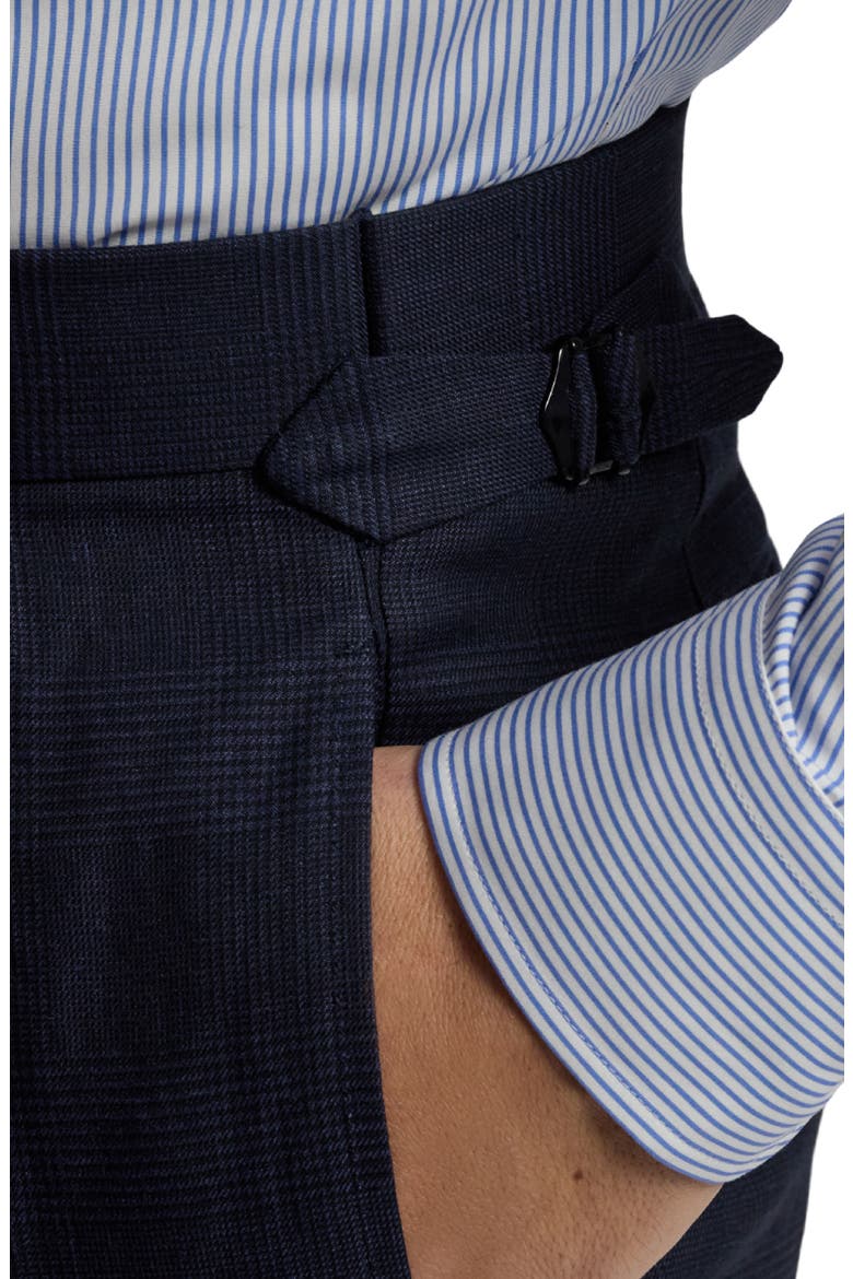 Gregory Pleated Glen Plaid Linen & Silk Trousers, Alternate, color, RACING NAVY