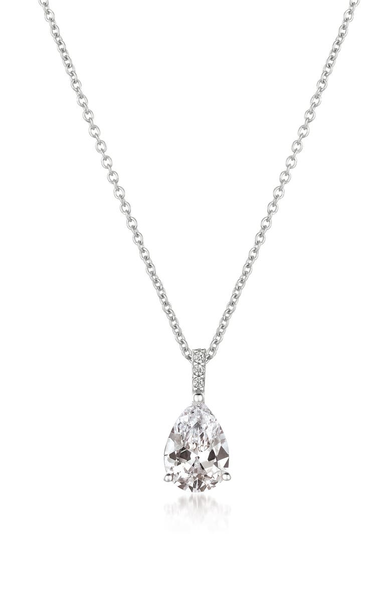 Crislu Pear Cubic Zirconia Pendant Necklace, Main, color, Platinum