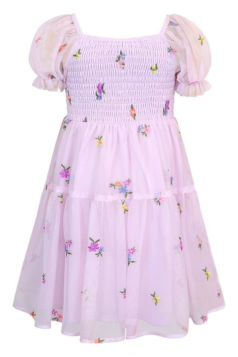 Kids' Floral Embroidered Tiered Tulle Dress, Alternate, color, LILAC