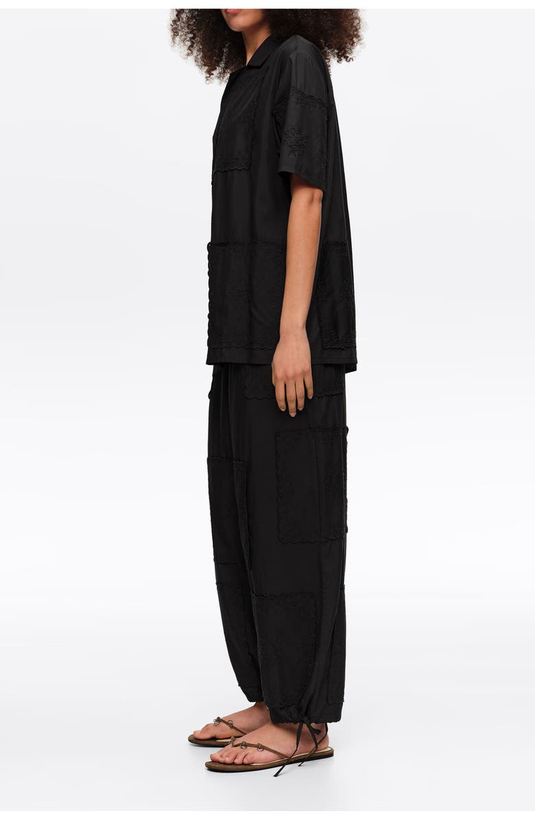 Bimba y Lola Scarf-Embroidered Patchwork Trousers, Alternate, color, Black