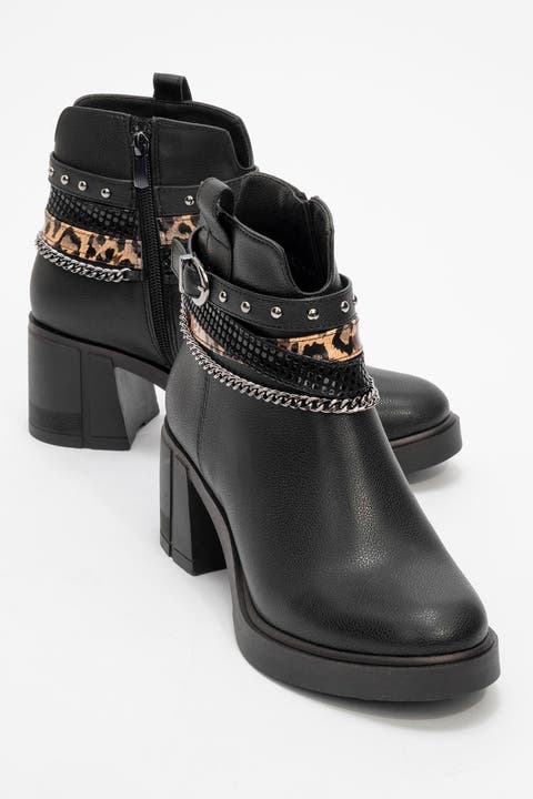 Boliva Buckled Chain Block Heel Boot