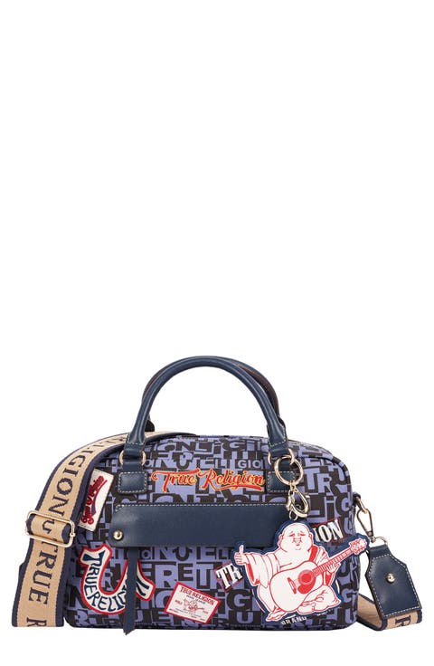 Multi Patch Faux Leather Graphic Satchel