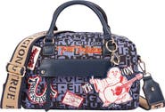 True Religion Multi Patch Faux Leather Graphic Satchel