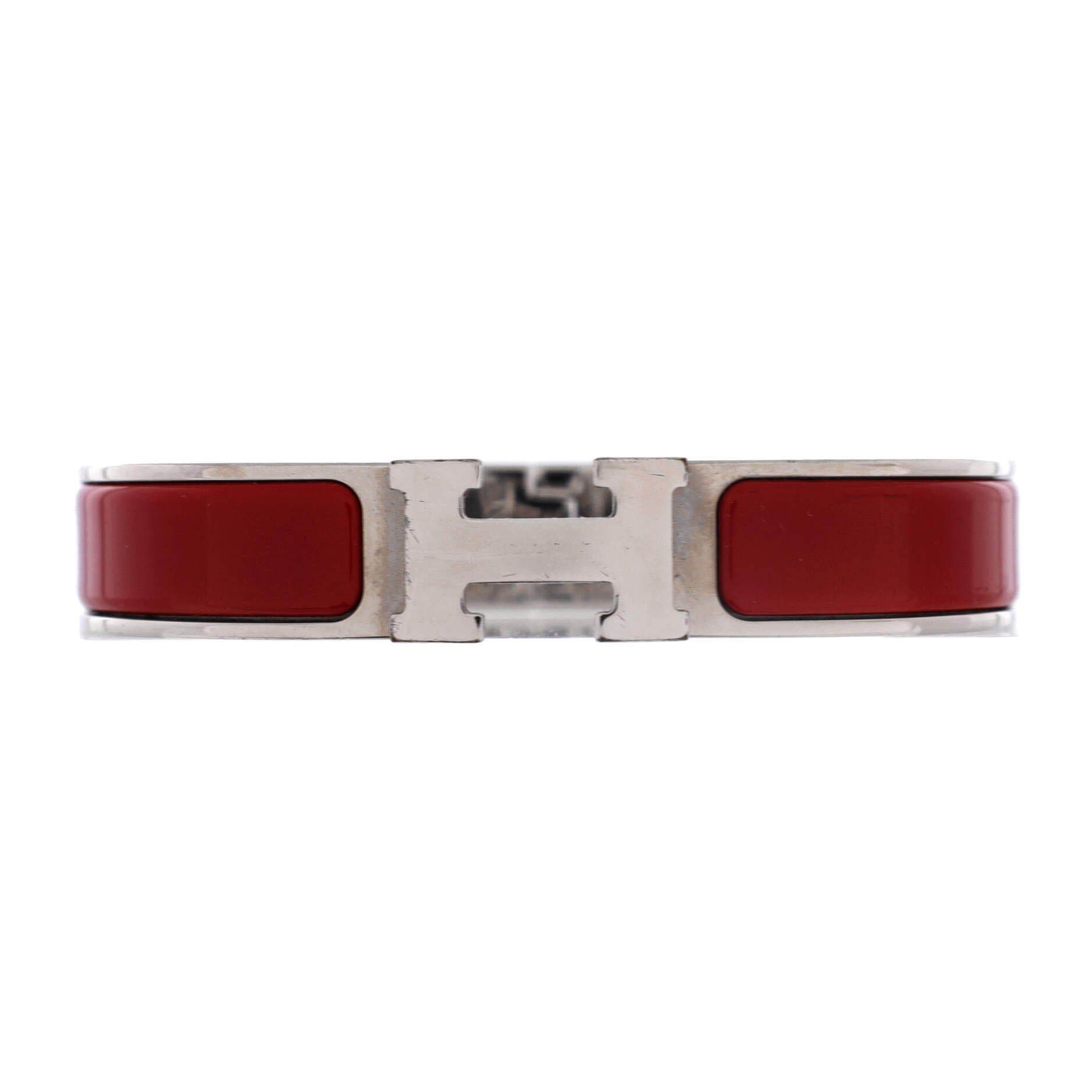 Pre-Owned Hermes Clic H Bracelet Enamel Narrow, Main, color, Red