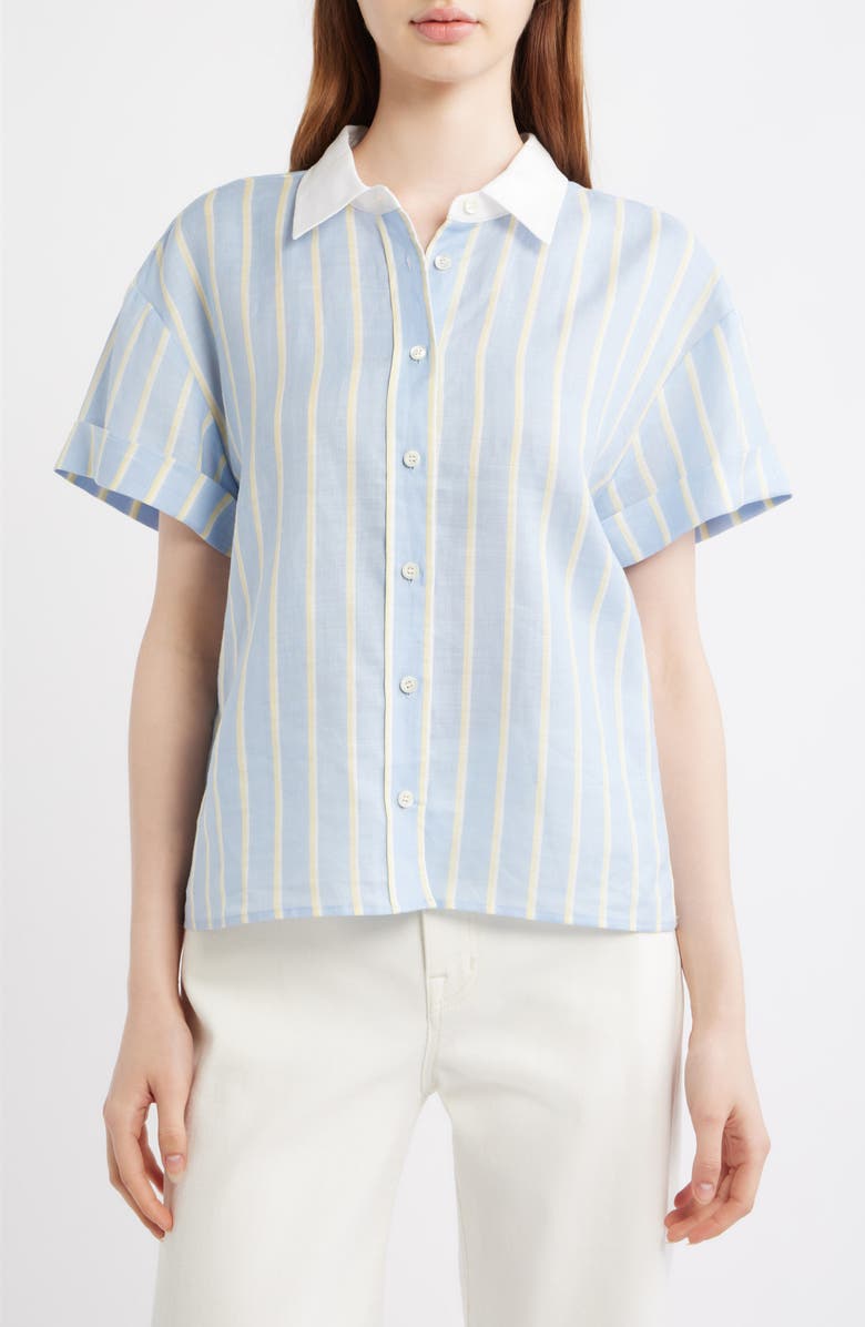 FRAME The Linen Boardwalk Button-Up Shirt, Main, color, Chambray Blue Multi