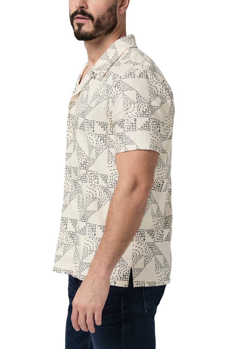 PAIGE Medina Geo Print Camp Shirt, Alternate, color, Alabaster / Ocean Floor