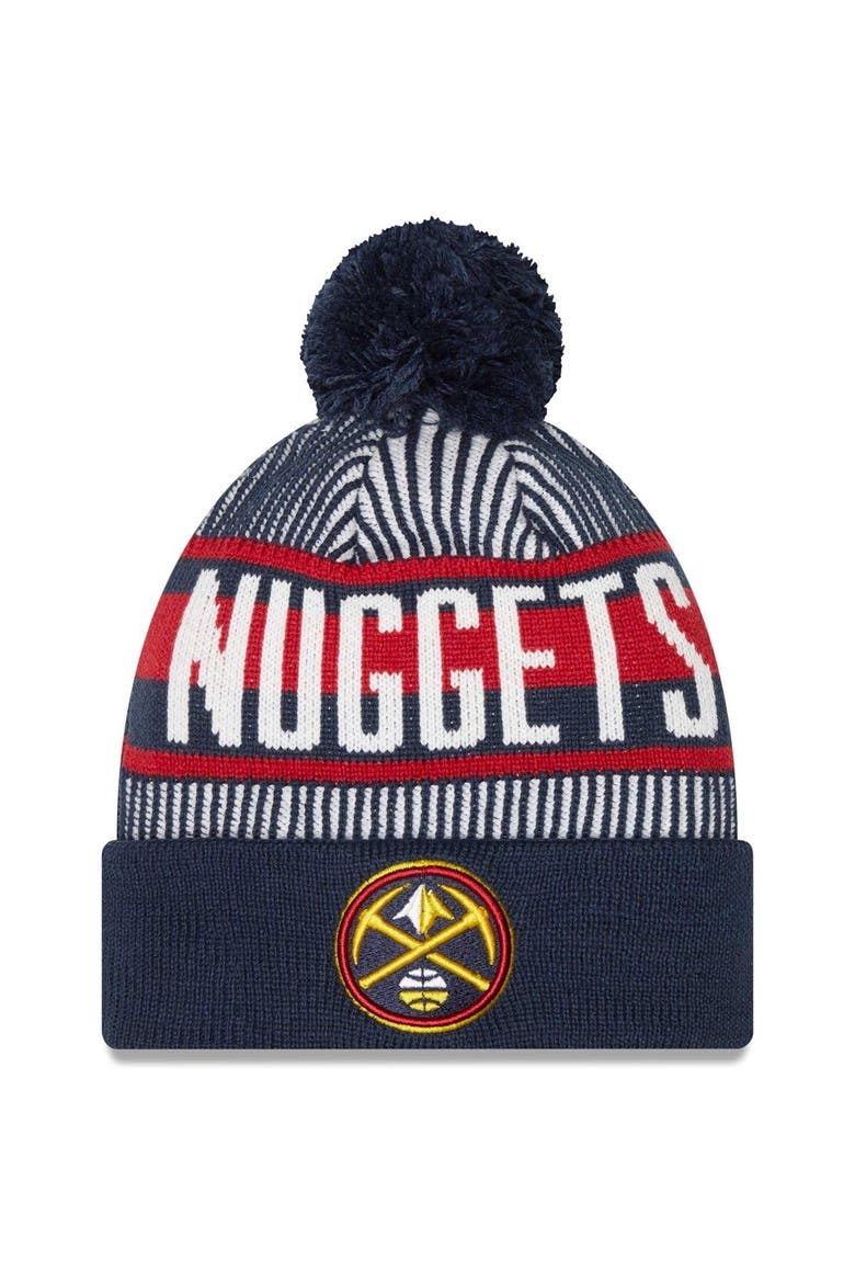 Men's New Era Navy Denver Nuggets Striped Cuffed Pom Knit Hat, Main, color, Navy