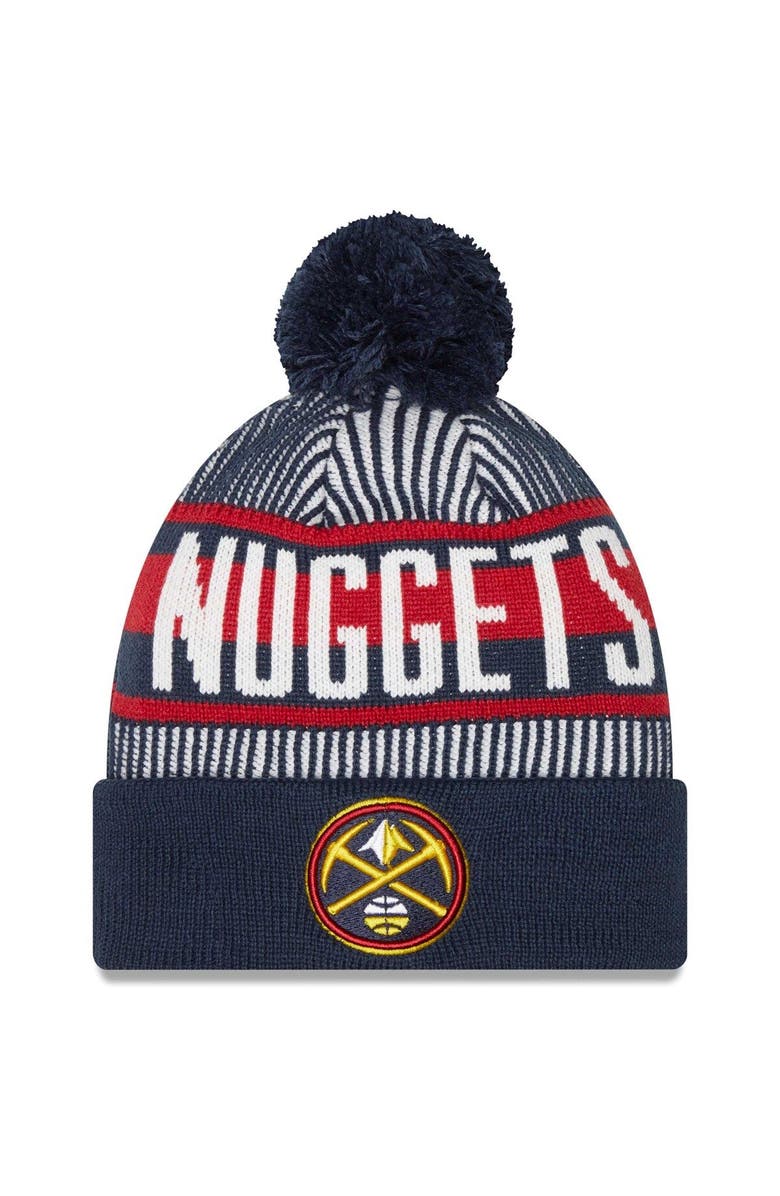 New Era Men's New Era Navy Denver Nuggets Striped Cuffed Pom Knit Hat, Main, color,